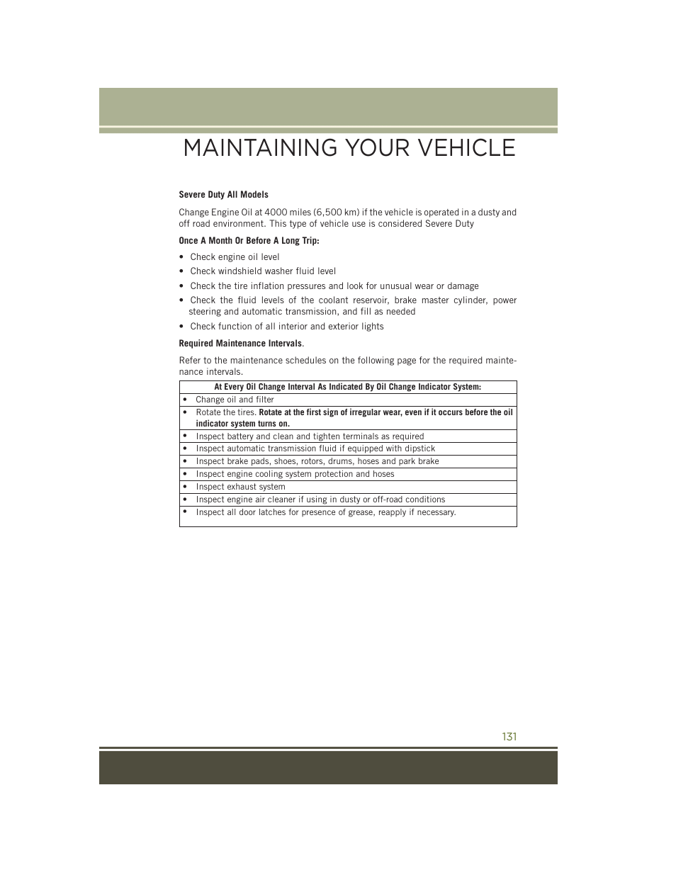 Maintaining your vehicle | Jeep 2015 Wrangler - User Guide User Manual | Page 133 / 164