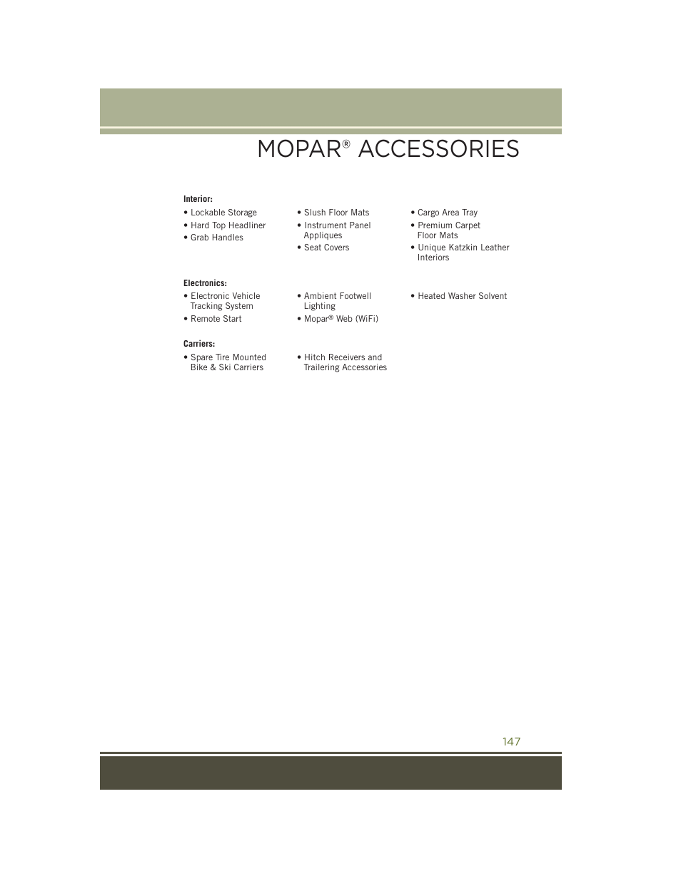 Mopar® accessories | Jeep 2015 Wrangler - User Guide User Manual | Page 149 / 164