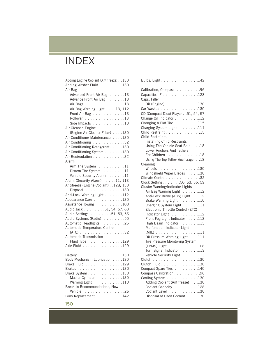 Index | Jeep 2015 Wrangler - User Guide User Manual | Page 152 / 164
