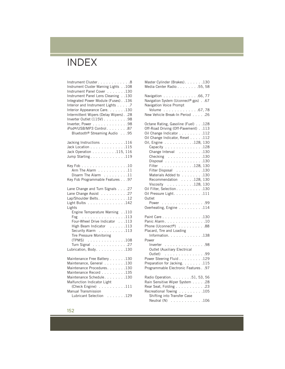 Index | Jeep 2015 Wrangler - User Guide User Manual | Page 154 / 164