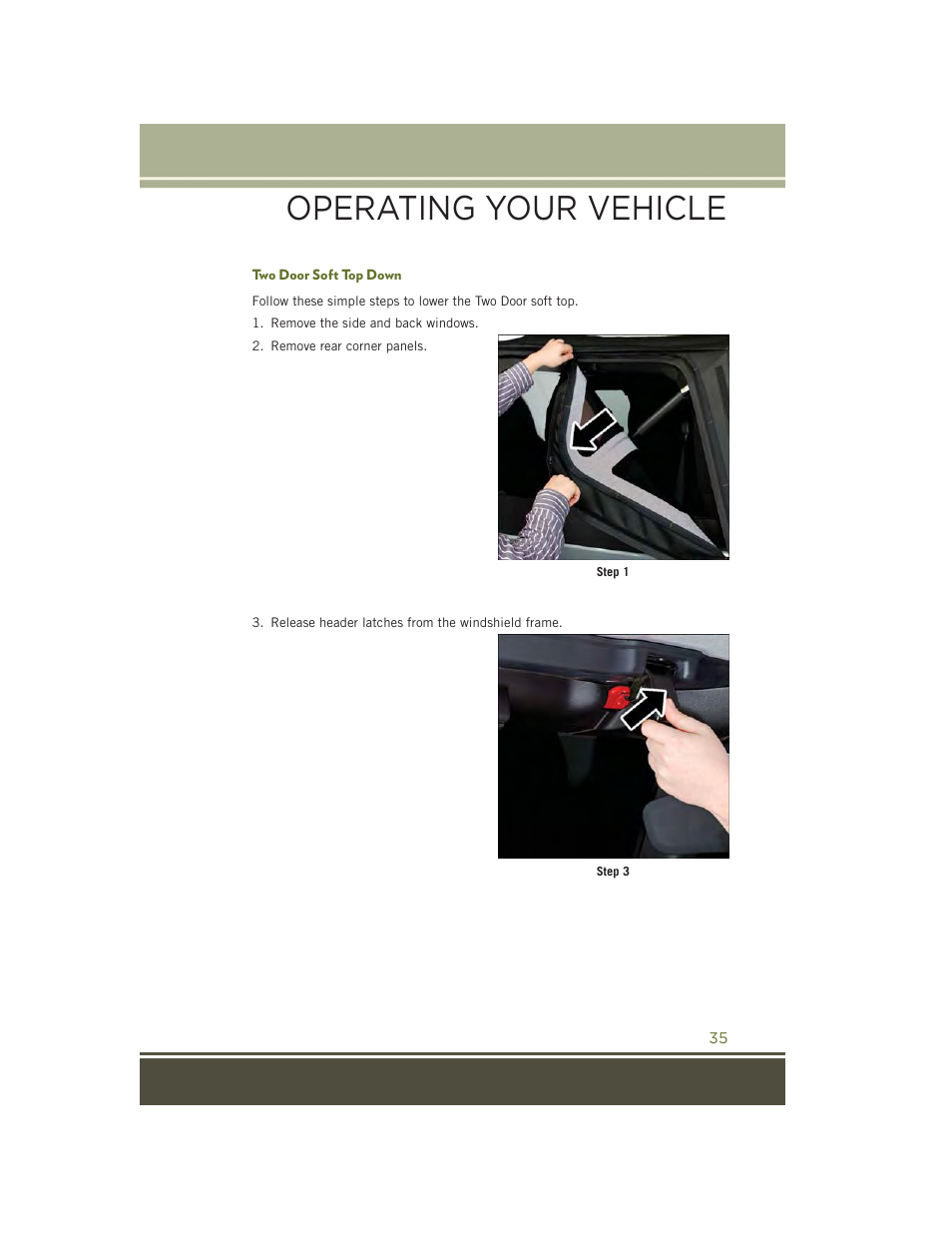 Two door soft top down, Operating your vehicle | Jeep 2015 Wrangler - User Guide User Manual | Page 37 / 164