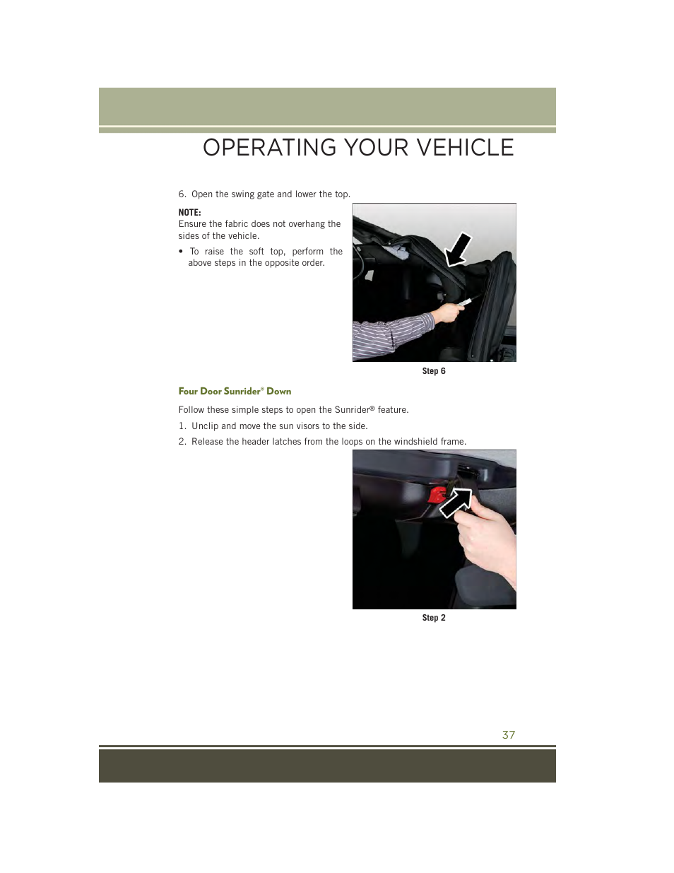 Four door sunrider® down, Operating your vehicle | Jeep 2015 Wrangler - User Guide User Manual | Page 39 / 164