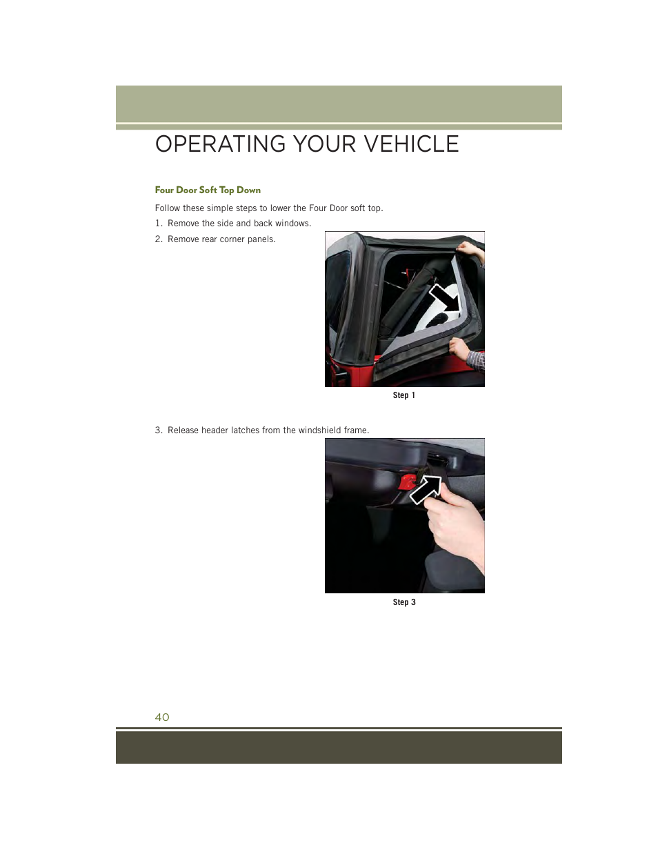 Four door soft top down, Operating your vehicle | Jeep 2015 Wrangler - User Guide User Manual | Page 42 / 164