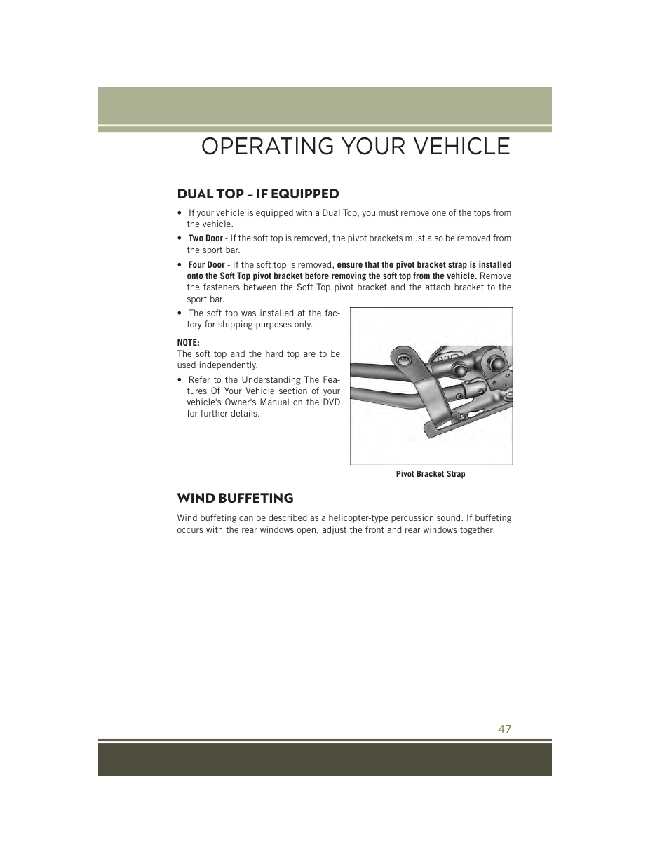 Dual top – if equipped, Wind buffeting, Operating your vehicle | Jeep 2015 Wrangler - User Guide User Manual | Page 49 / 164