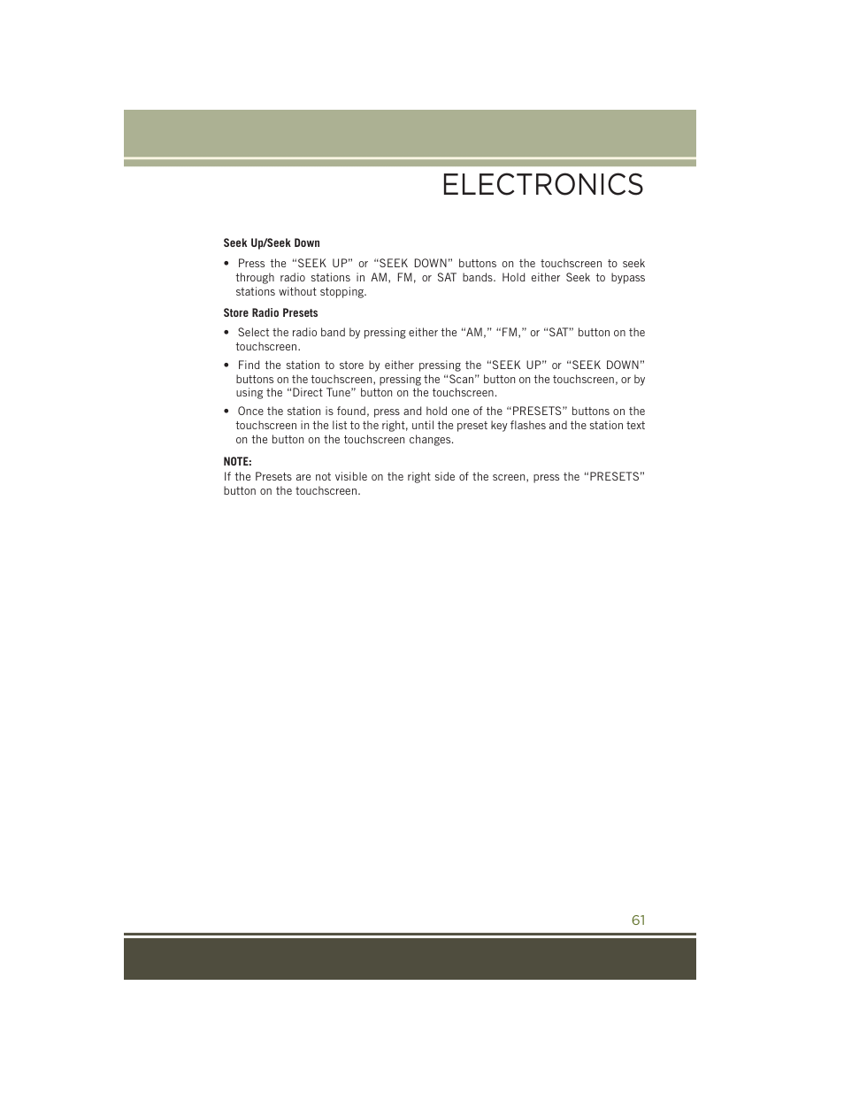 Electronics | Jeep 2015 Wrangler - User Guide User Manual | Page 63 / 164