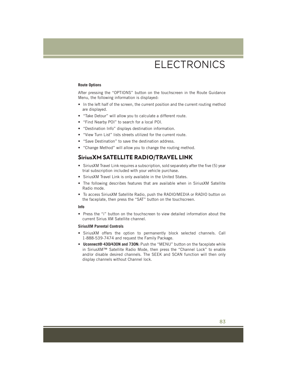 Siriusxm satellite radio/travel link, Siriusxm satellite radio/travel, Link | Electronics | Jeep 2015 Wrangler - User Guide User Manual | Page 85 / 164