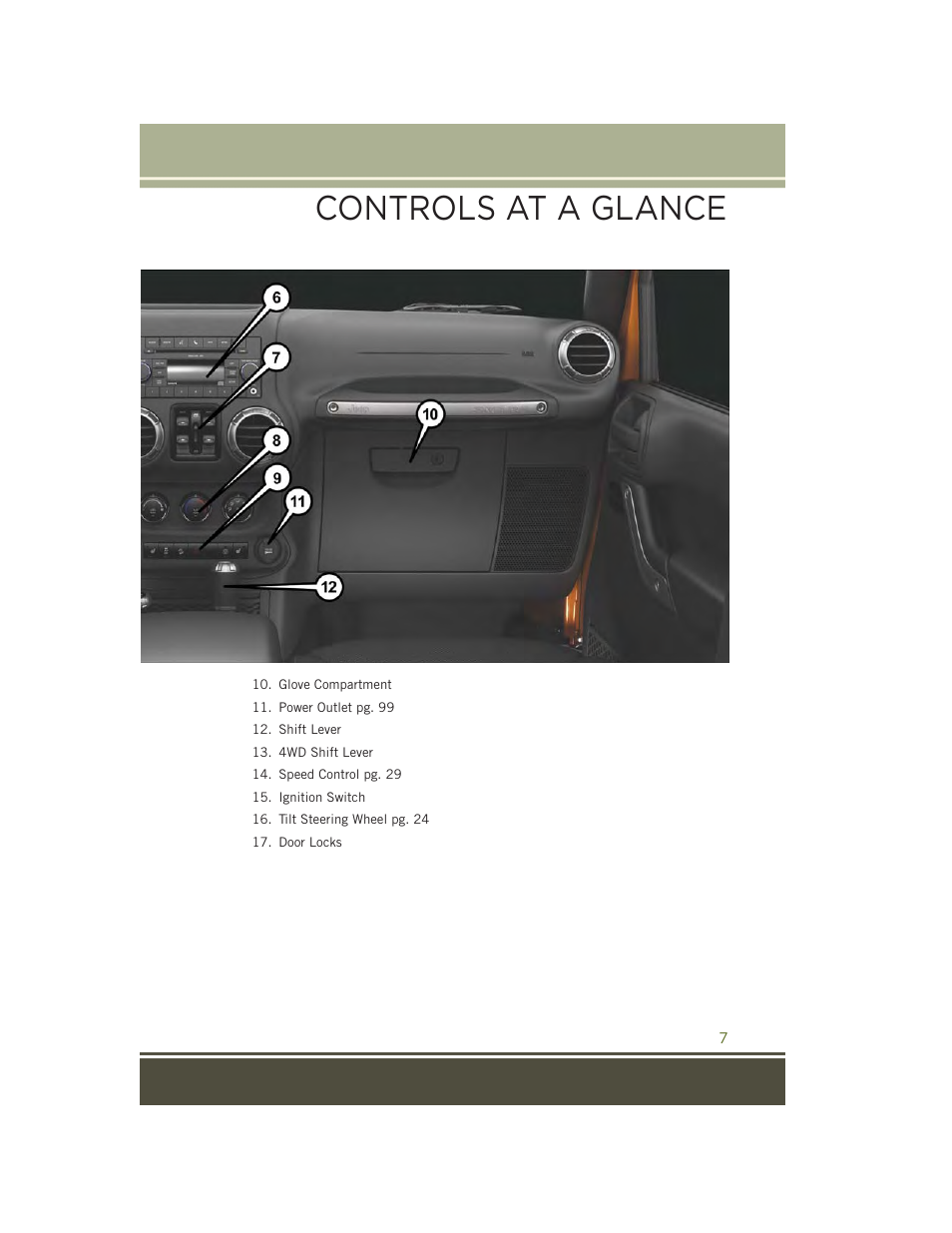 Controls at a glance | Jeep 2015 Wrangler - User Guide User Manual | Page 9 / 164