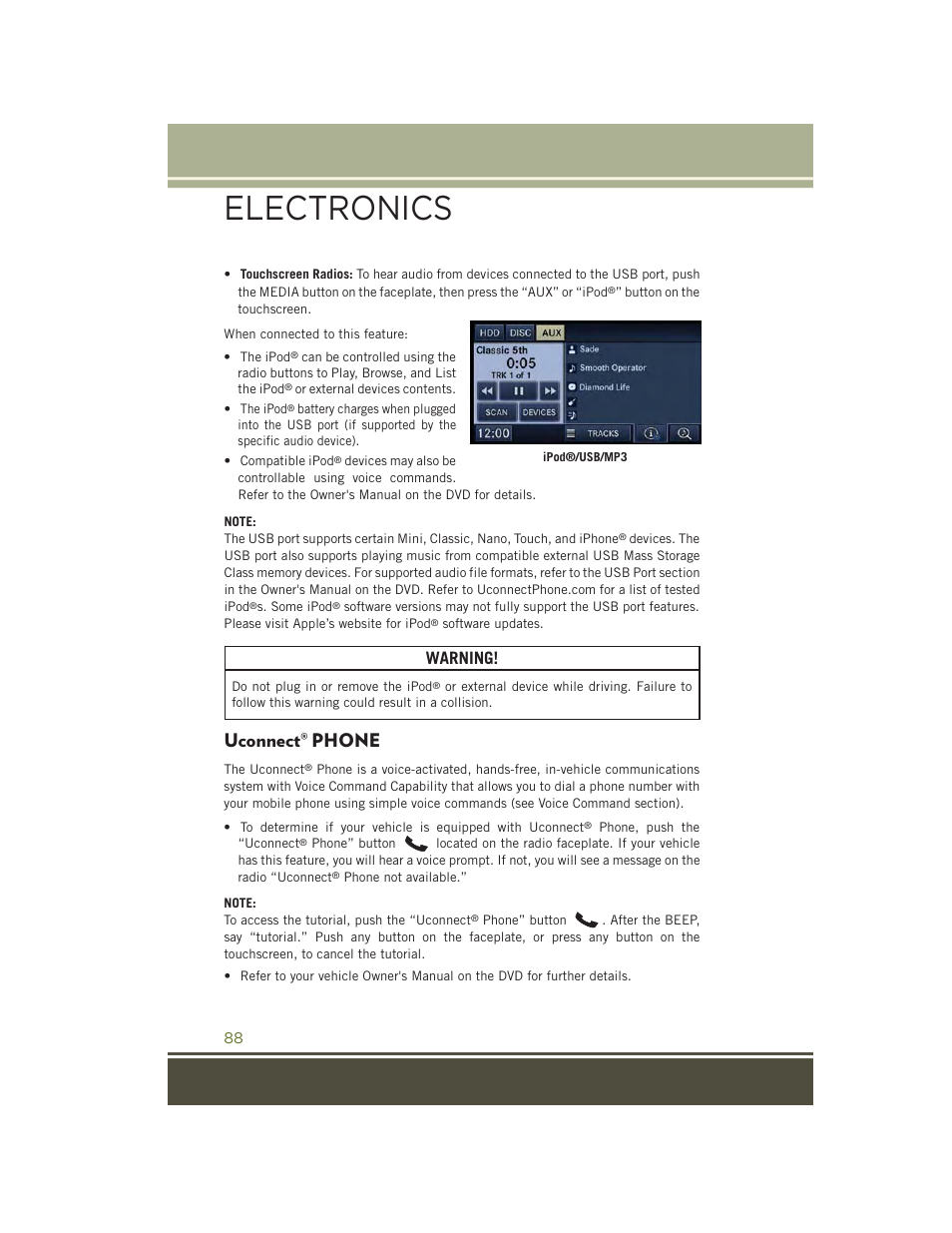 Uconnect® phone, Uconnect, Phone | Electronics, Warning | Jeep 2015 Wrangler - User Guide User Manual | Page 90 / 164