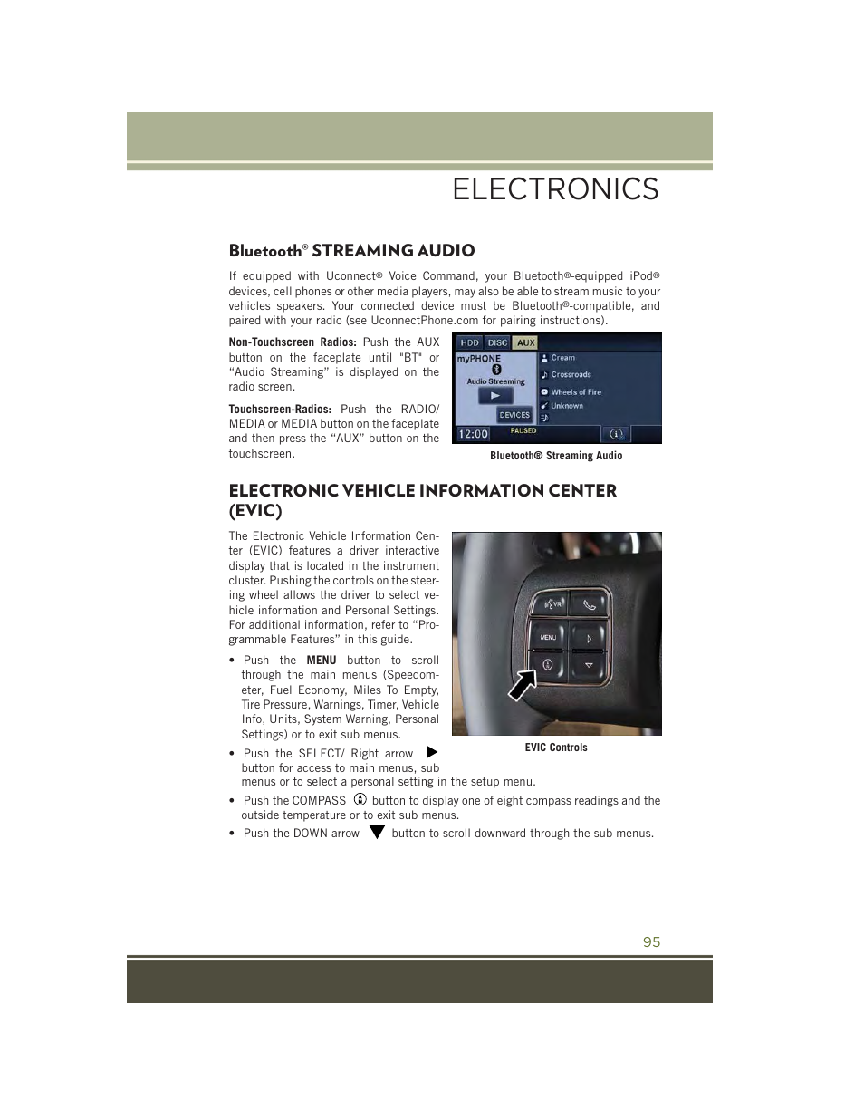Bluetooth® streaming audio, Electronic vehicle information center (evic), Bluetooth | Streaming audio, Electronic vehicle information, Center (evic), Electronics | Jeep 2015 Wrangler - User Guide User Manual | Page 97 / 164