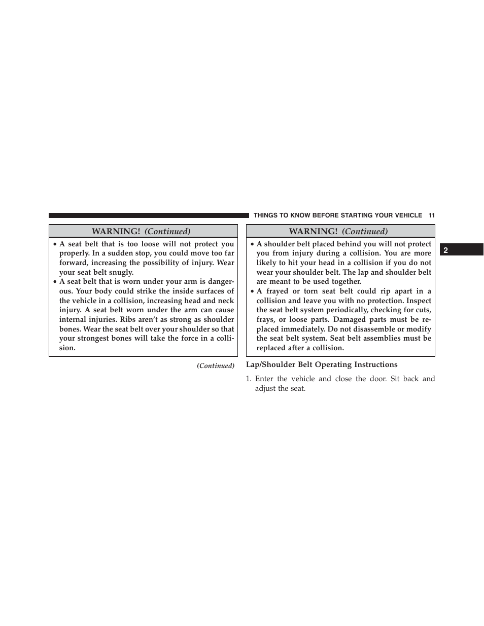 Lap/shoulder belt operating instructions | Jeep 2015 Wrangler - Postal Supplement User Manual | Page 13 / 74