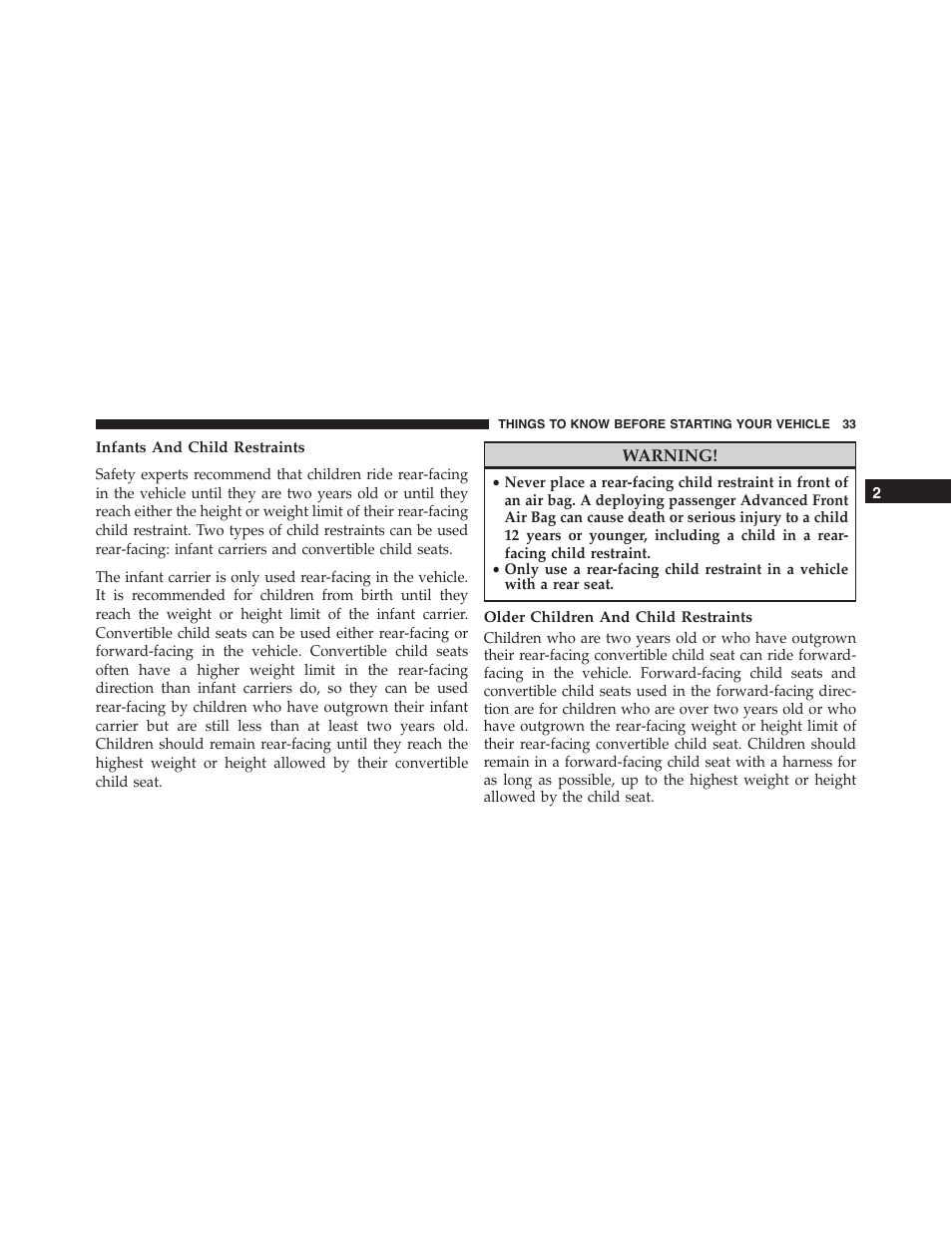 Infants and child restraints, Older children and child restraints | Jeep 2015 Wrangler - Postal Supplement User Manual | Page 35 / 74