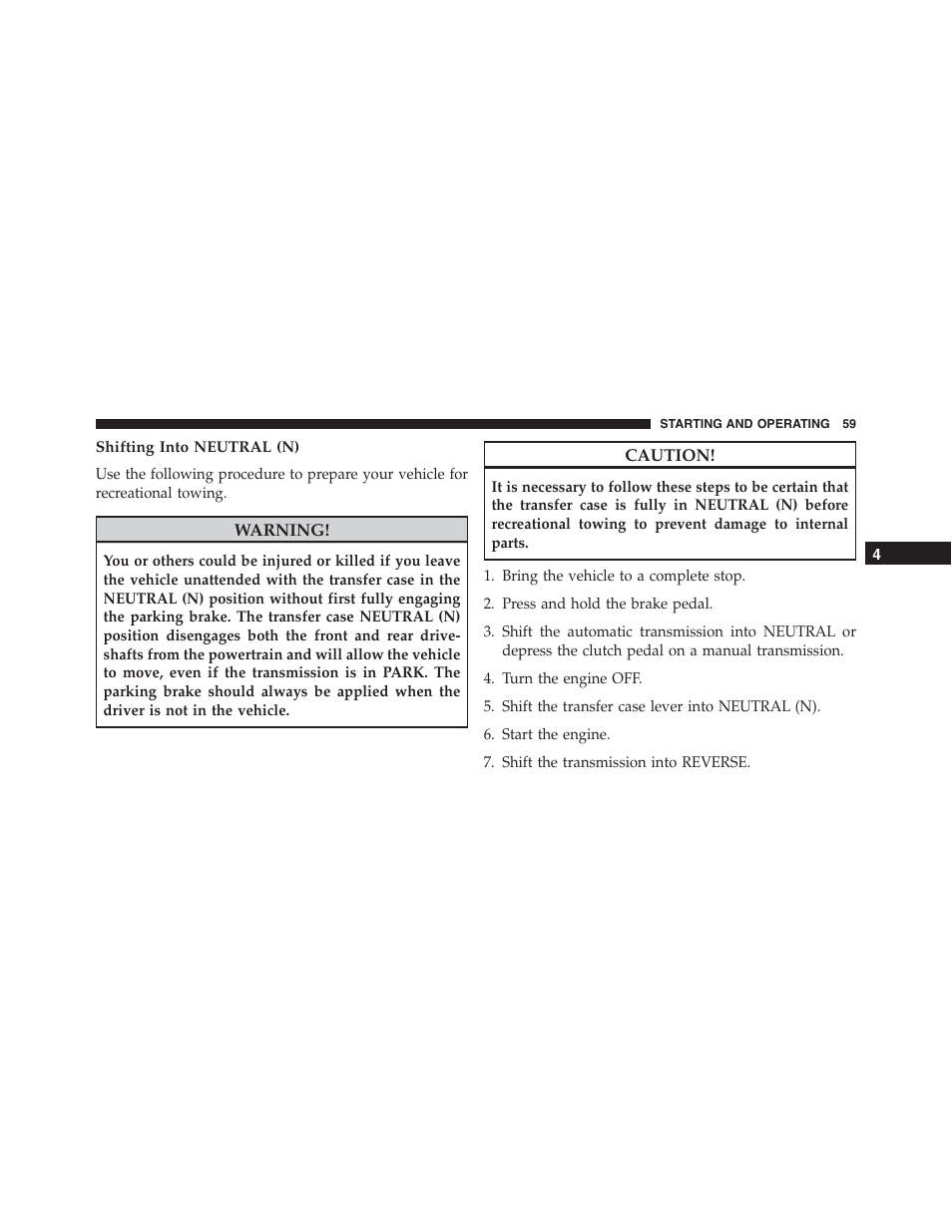 Shifting into neutral (n) | Jeep 2015 Wrangler - Postal Supplement User Manual | Page 61 / 74