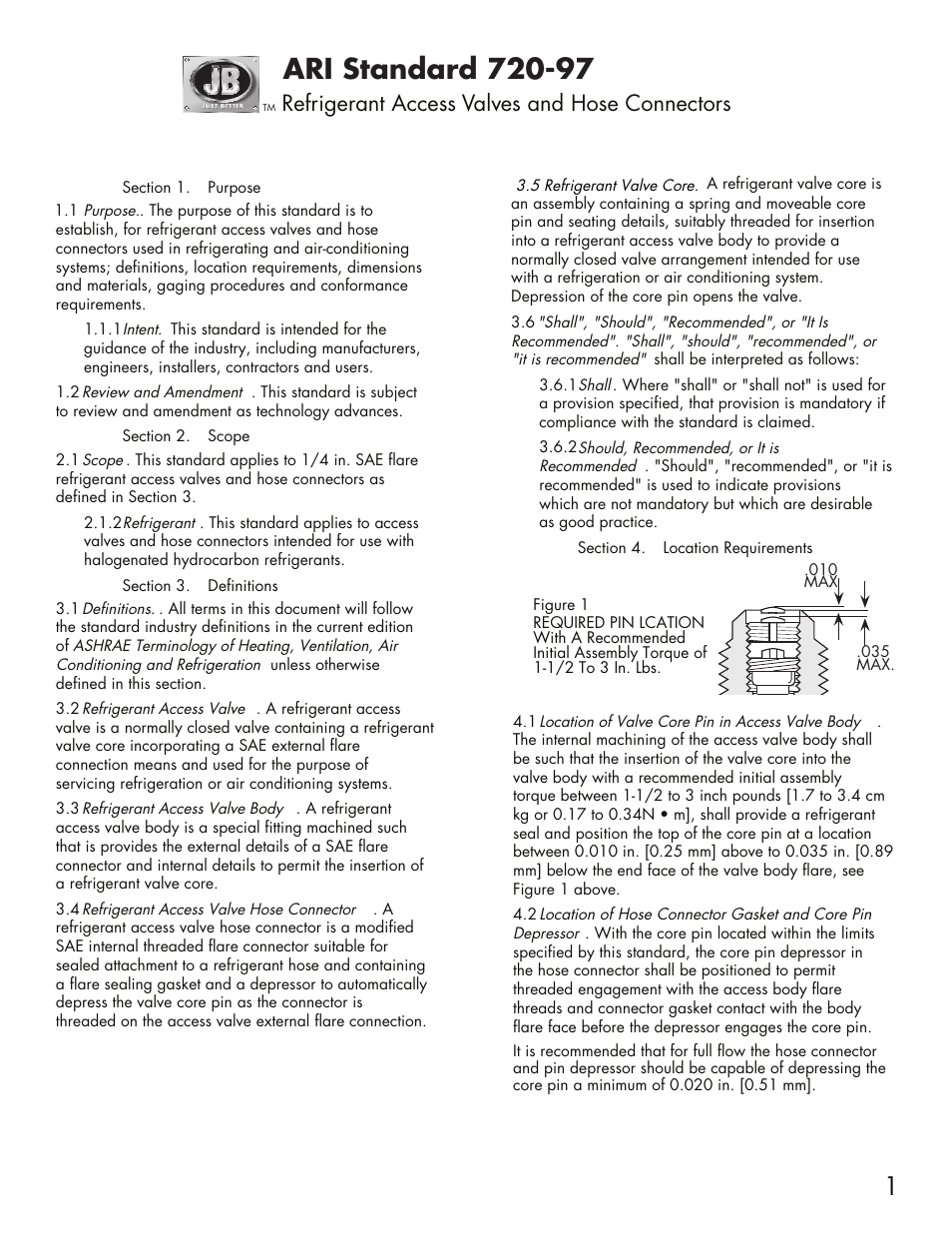 Just Better 720-97 ARI Standard Refrigerant Access Valves and Hose Connectors User Manual | 2 pages