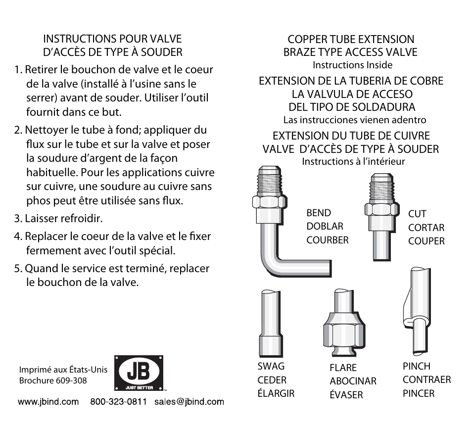 Just Better Braze Type Access Valve  (Tri-lingual) User Manual | 2 pages