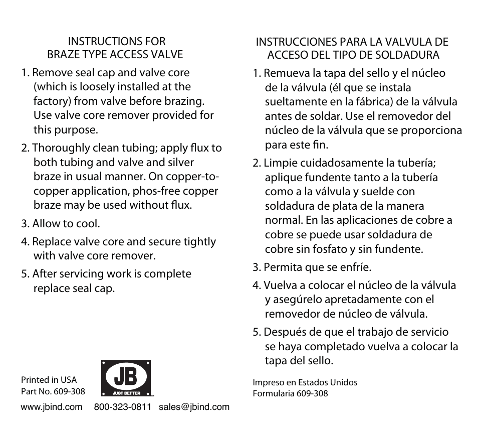 Just Better Braze Type Access Valve  (Tri-lingual) User Manual | Page 2 / 2