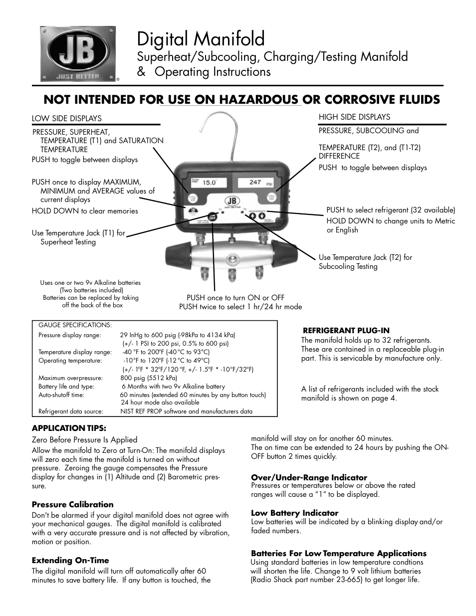 Just Better DM-2 Digital Manifold User Manual | 4 pages