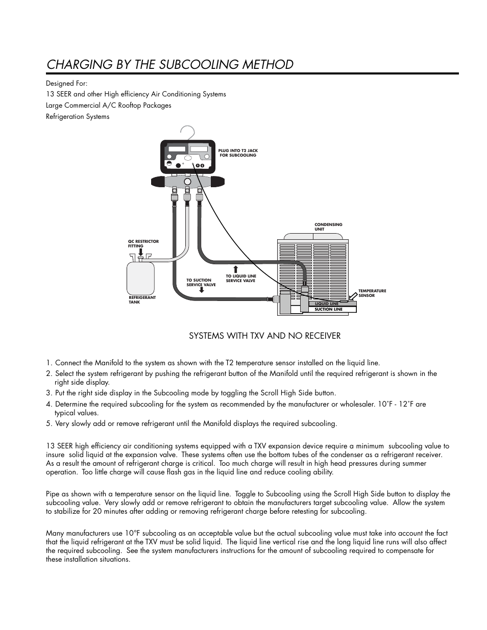 Inst-digmanifoldpg3, Charging by the subcooling method, Systems with txv and no receiver | Scroll low side scroll high side, Push for avg. hold to clr | Just Better DM-2 Digital Manifold User Manual | Page 3 / 4