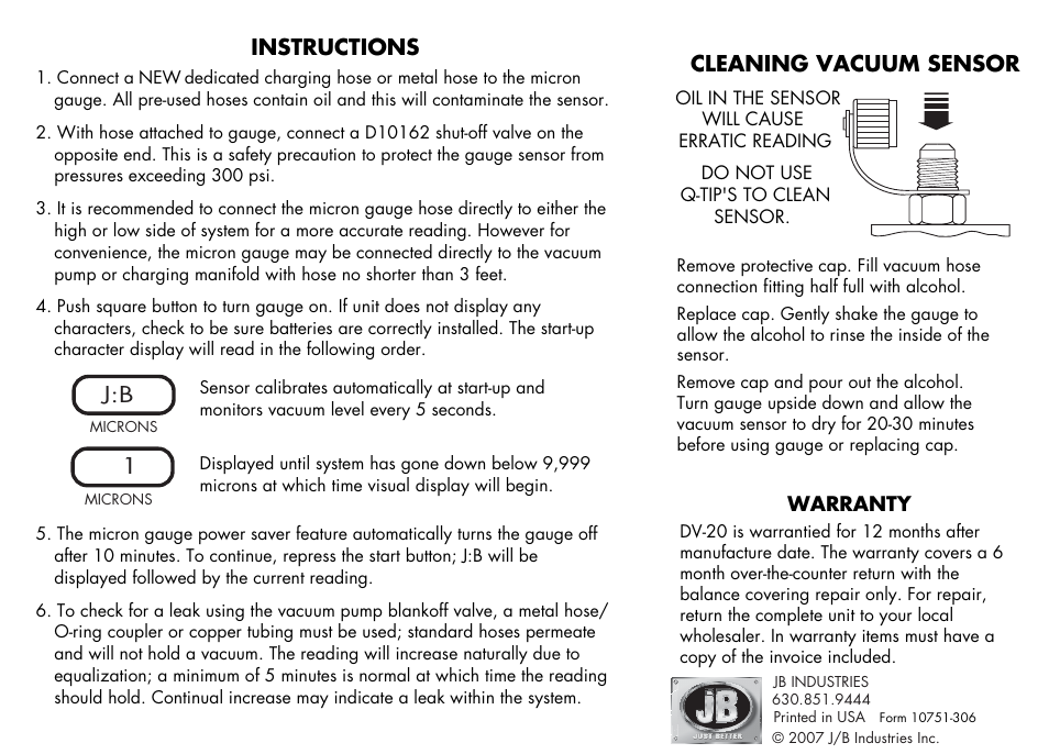 Just Better Cleaning Vacuum Sensor User Manual | 1 page