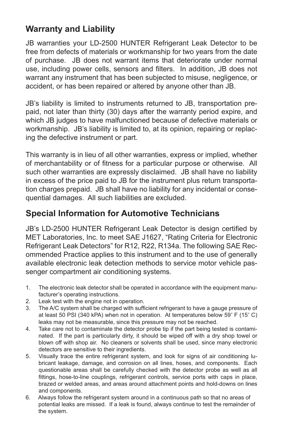 Just Better LD-2500 Hunter Leak Detector User Manual | Page 7 / 8