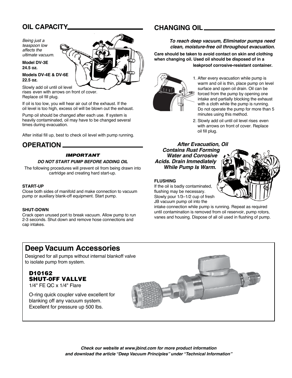 10346-308pg2, Deep vacuum accessories, Oil capacity operation | Changing oil | Just Better Eliminator Deep User Manual | Page 2 / 4