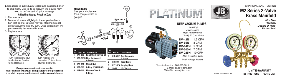 M2 series 2-valve brass manifold, Deep vacuum pumps | Just Better M2 Series User Manual | Page 2 / 2