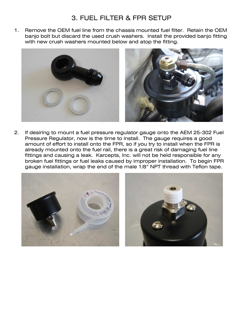 Fuel filter & fpr setup | Karcepts KFL02 User Manual | Page 5 / 12