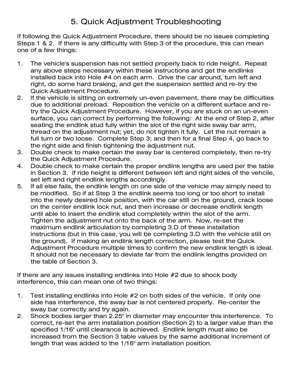 Quick adjustment troubleshooting | Karcepts KFSB-AP-XX User Manual | Page 12 / 13