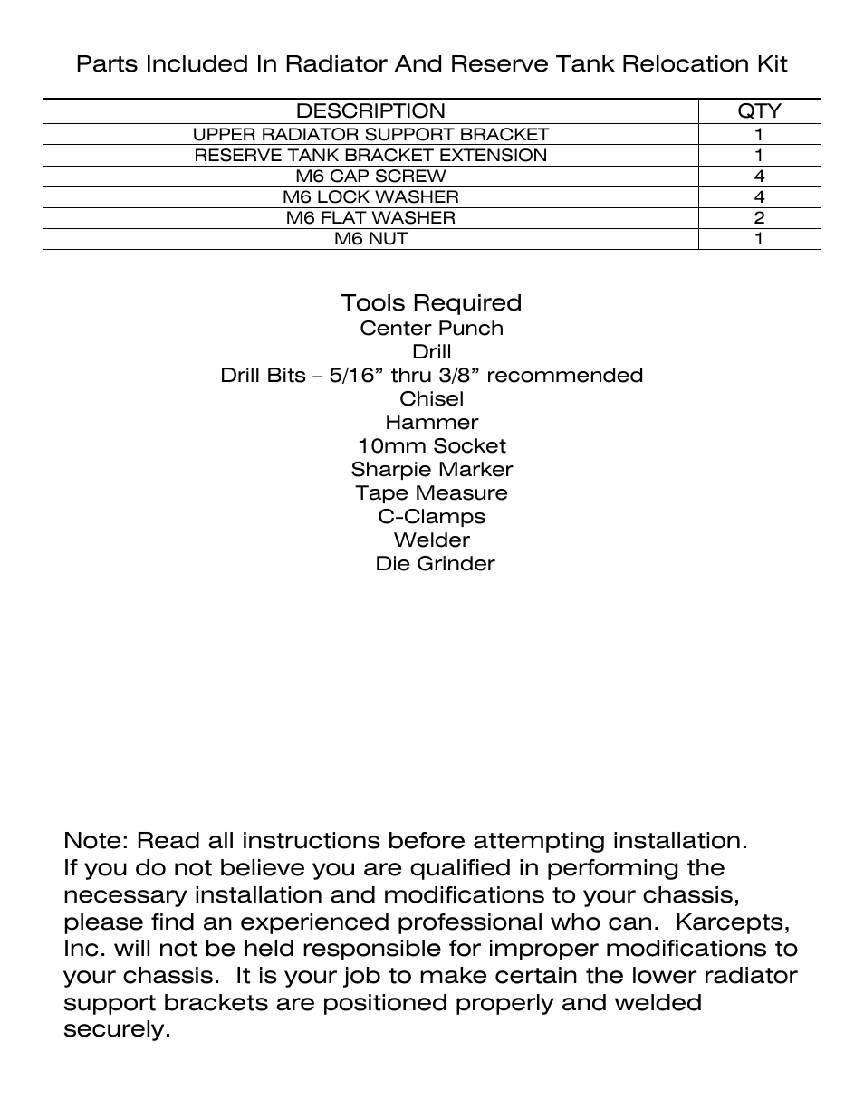 Tools required | Karcepts KRB01 User Manual | Page 2 / 8