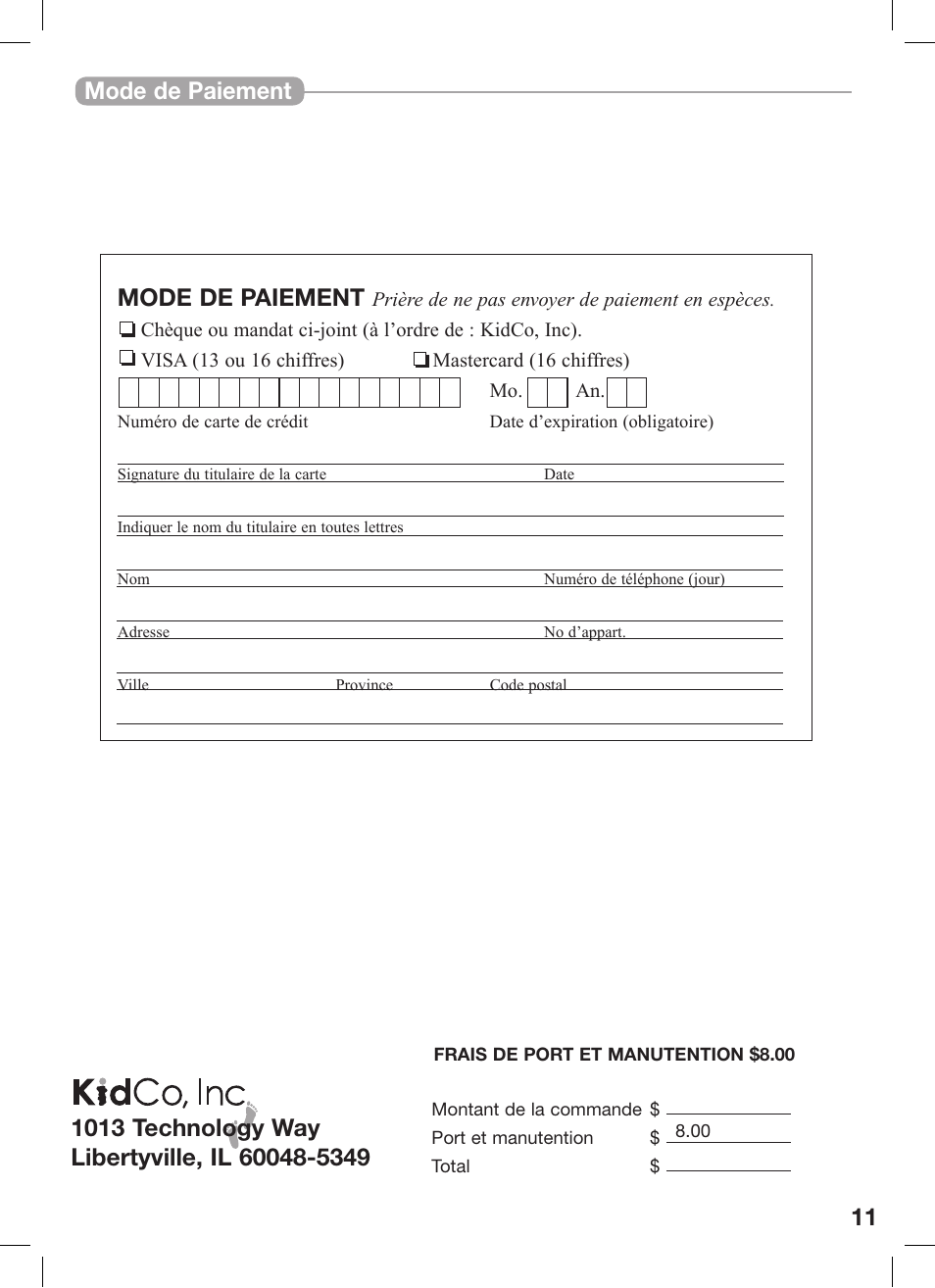 Mode de paiement mode de paiement | Kidco BR200-User Guide User Manual | Page 11 / 16
