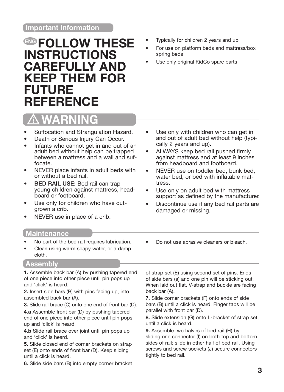 Warning | Kidco BR200-User Guide User Manual | Page 3 / 16