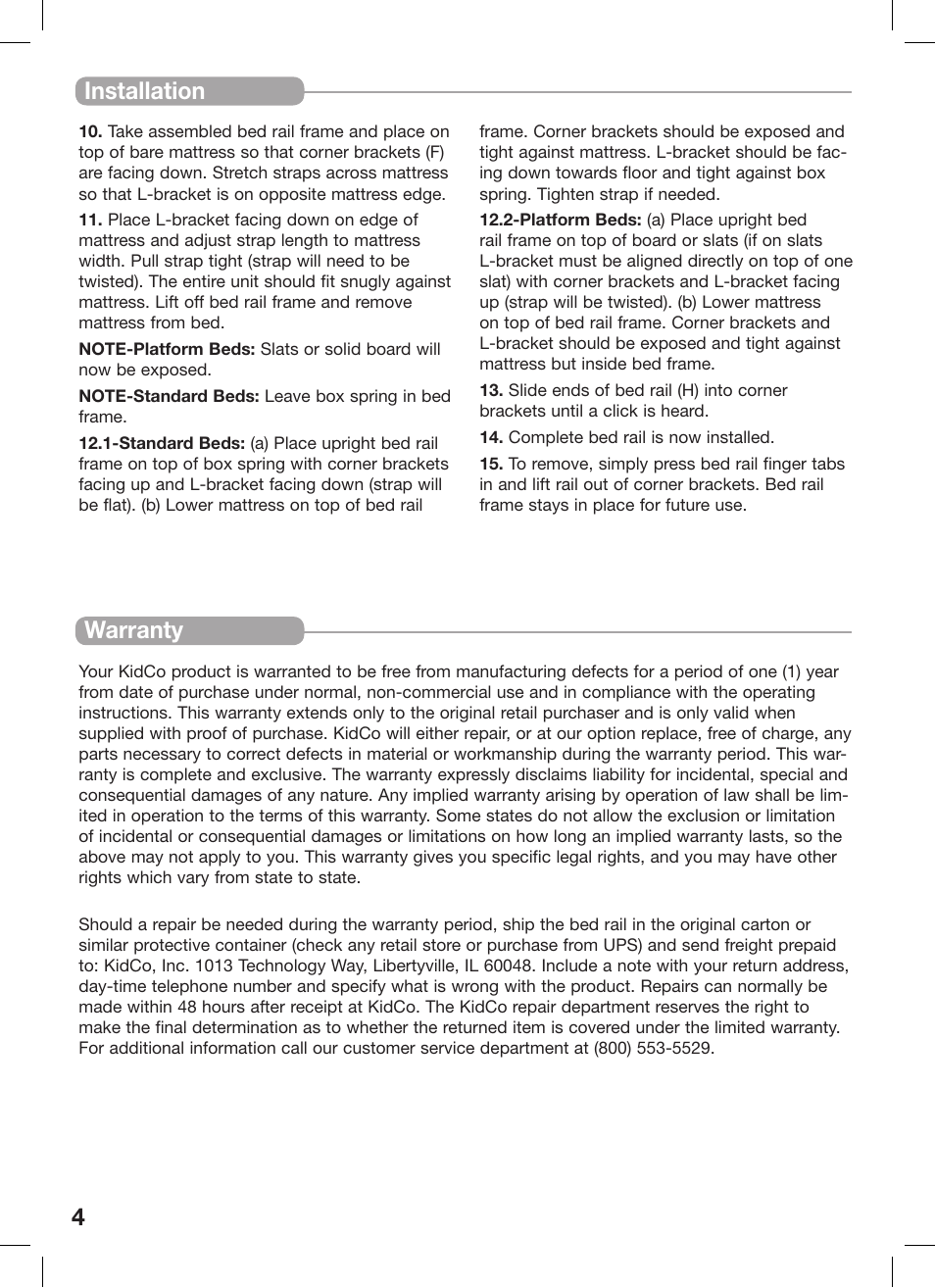 Installation, Warranty | Kidco BR200-User Guide User Manual | Page 4 / 16