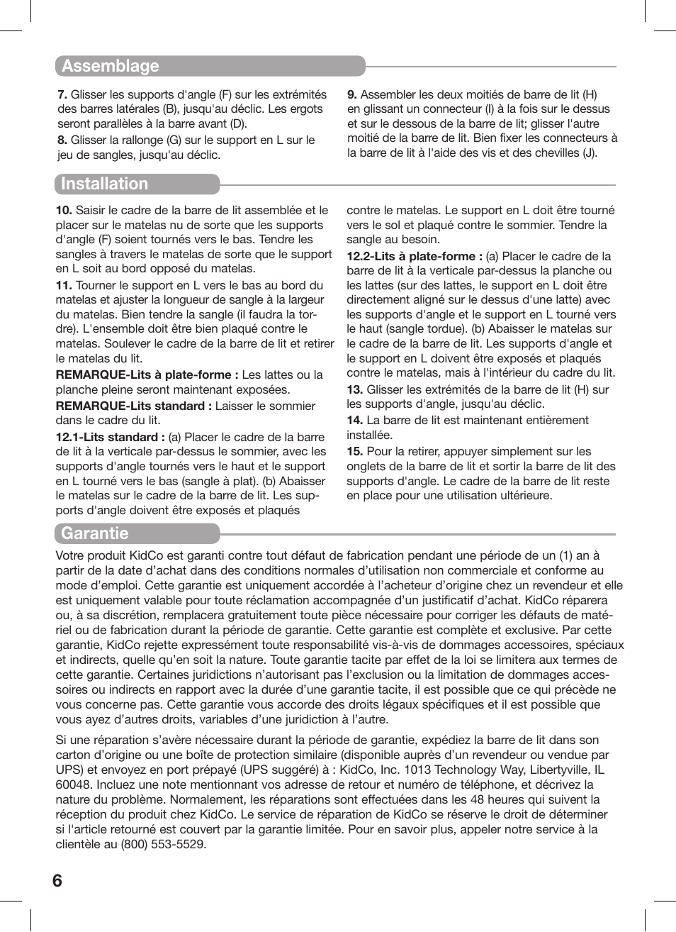 6installation garantie, Assemblage | Kidco BR200-User Guide User Manual | Page 6 / 16