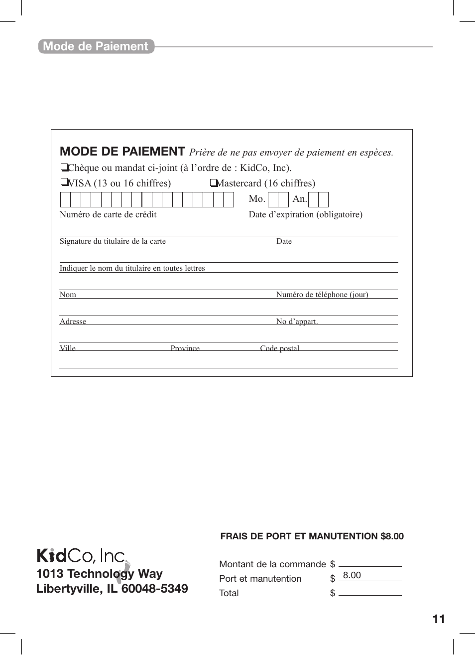 Mode de paiement mode de paiement | Kidco BR100 User Manual | Page 11 / 16