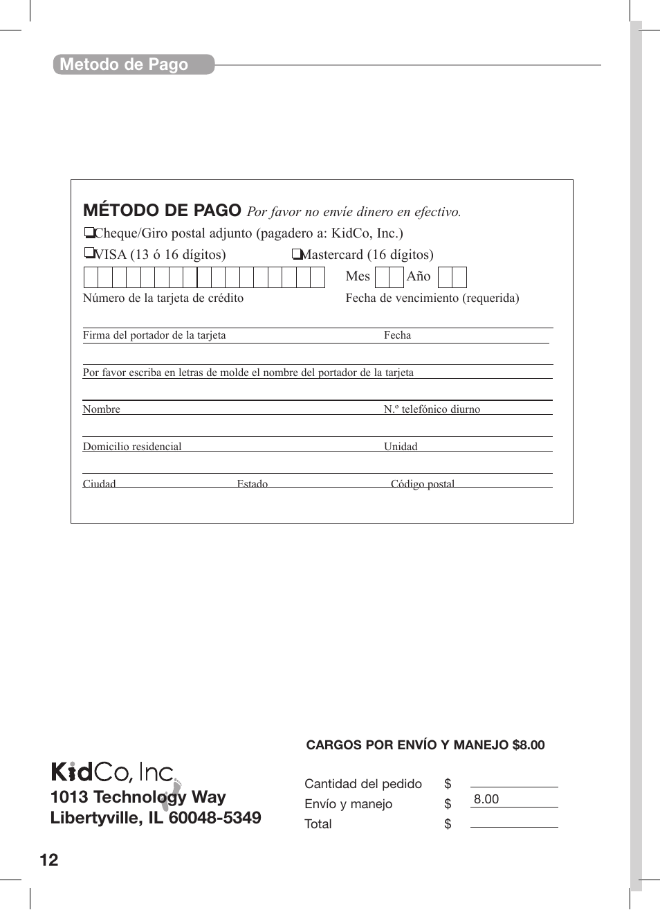 Metodo de pago método de pago | Kidco BR100 User Manual | Page 12 / 16