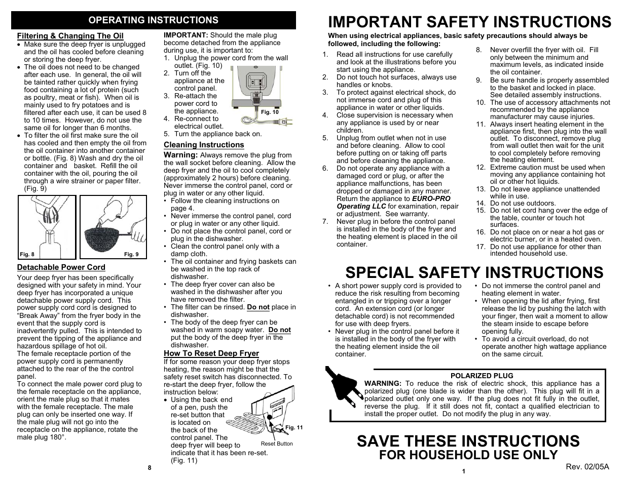Save these instructions, Important safety instructions, Special safety instructions | For household use only, Operating instructions | Bravetti PLATINUM PRO F1100H User Manual | Page 3 / 6