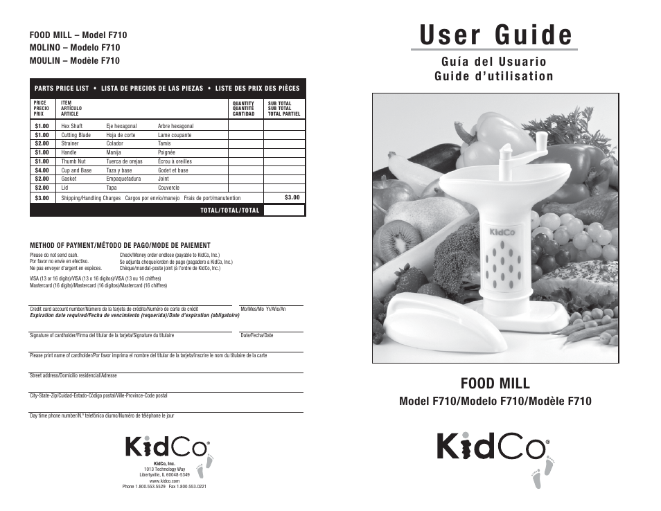 Kidco F710 Food Mill User Manual | 2 pages