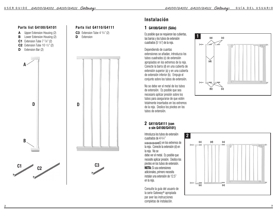C3 c2, C1 d a b d, Instalación | Kidco G4111 User Manual | Page 2 / 4