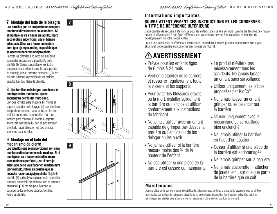Avertissement | Kidco G2201 User Manual | Page 11 / 16
