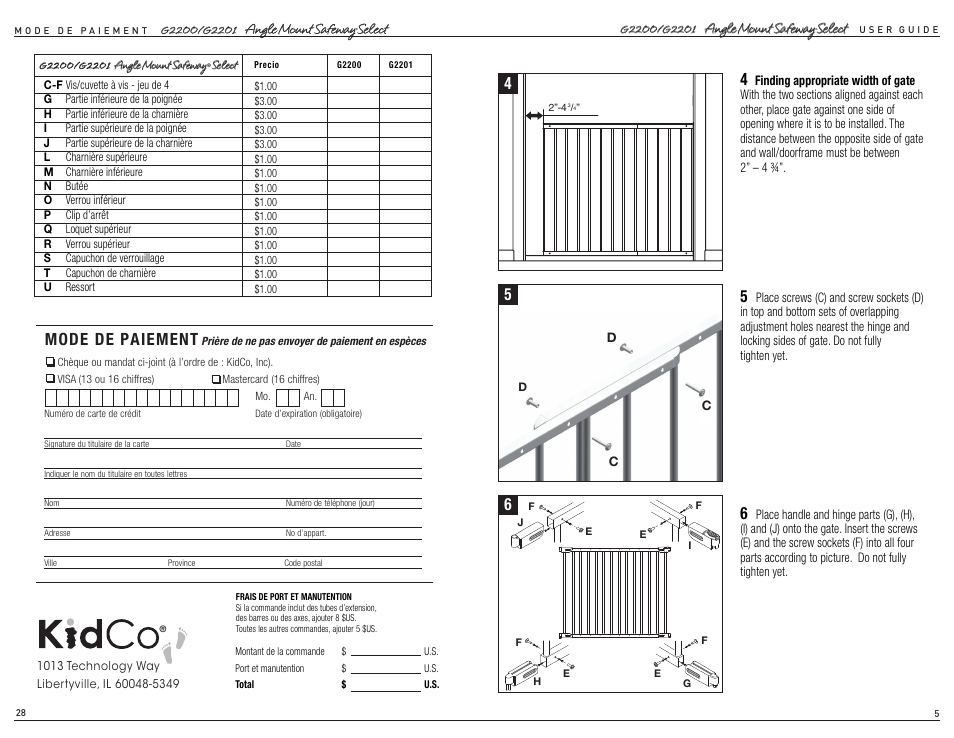 Mode de paiement | Kidco G2201 User Manual | Page 5 / 16