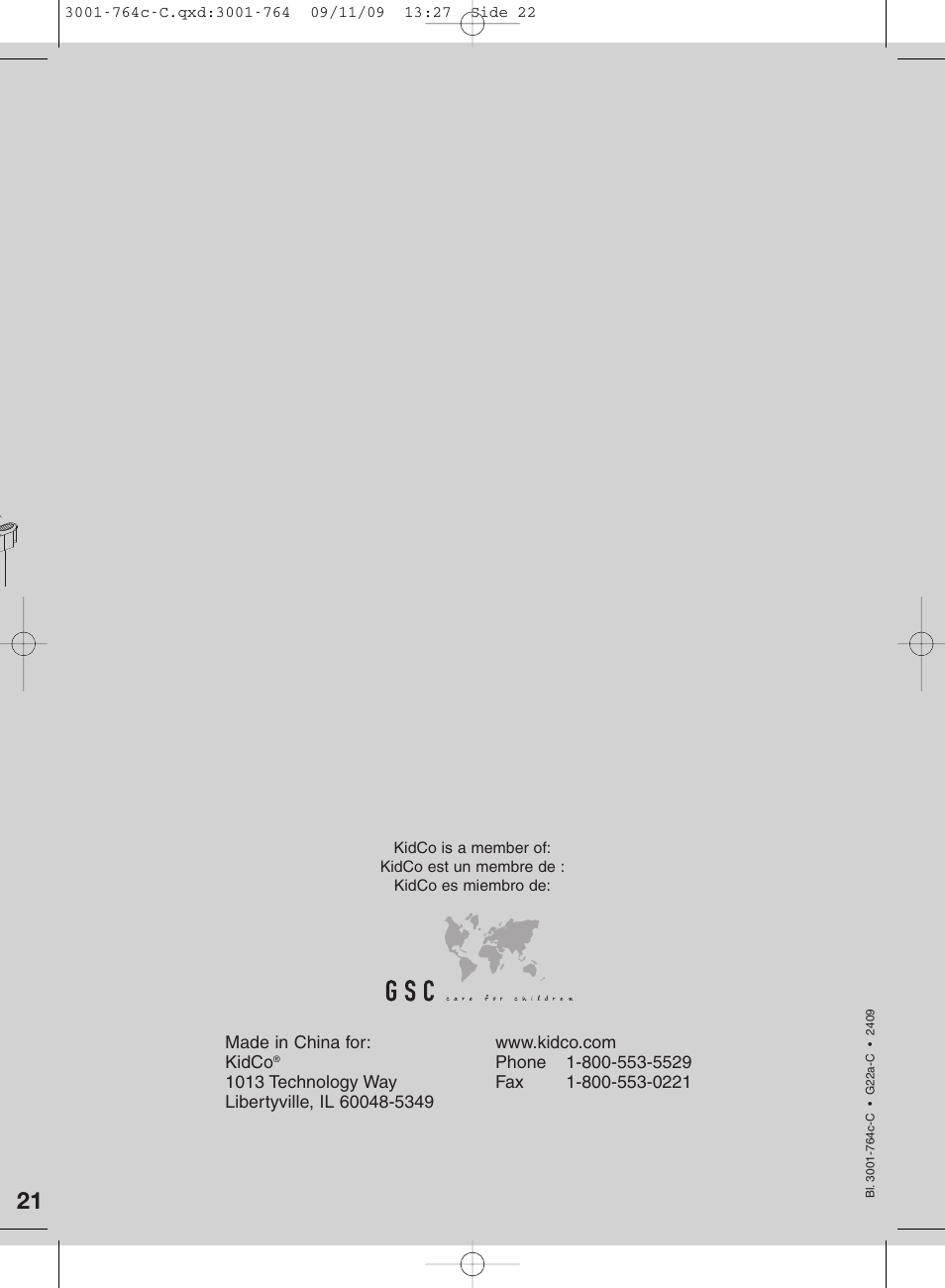 Made in china for: kidco | Kidco G22a-C User Manual | Page 18 / 18