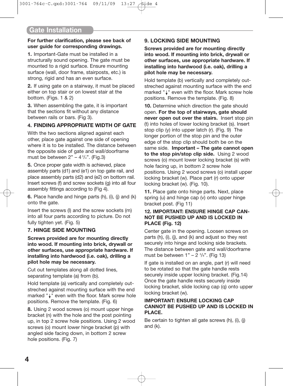 W4 gate installation | Kidco G22a-C User Manual | Page 4 / 18