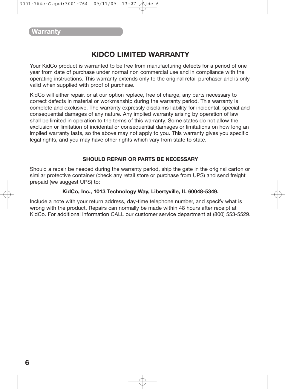 6kidco limited warranty, Warranty | Kidco G22a-C User Manual | Page 6 / 18