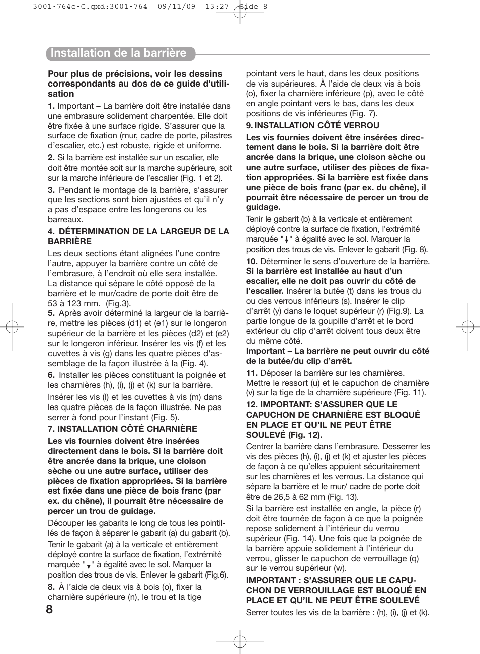 Installation de la barrière | Kidco G22a-C User Manual | Page 8 / 18