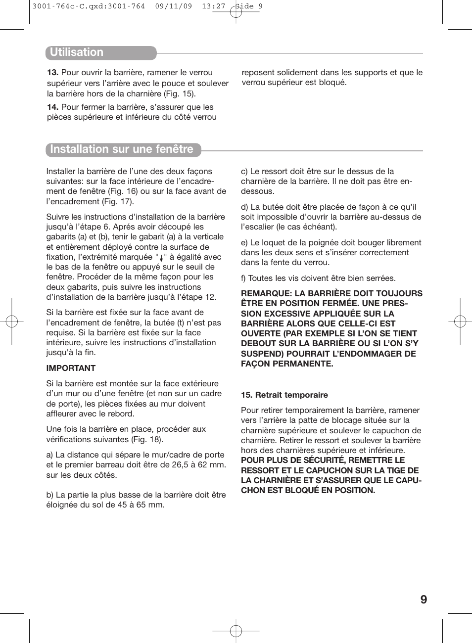9utilisation, Installation sur une fenêtre | Kidco G22a-C User Manual | Page 9 / 18