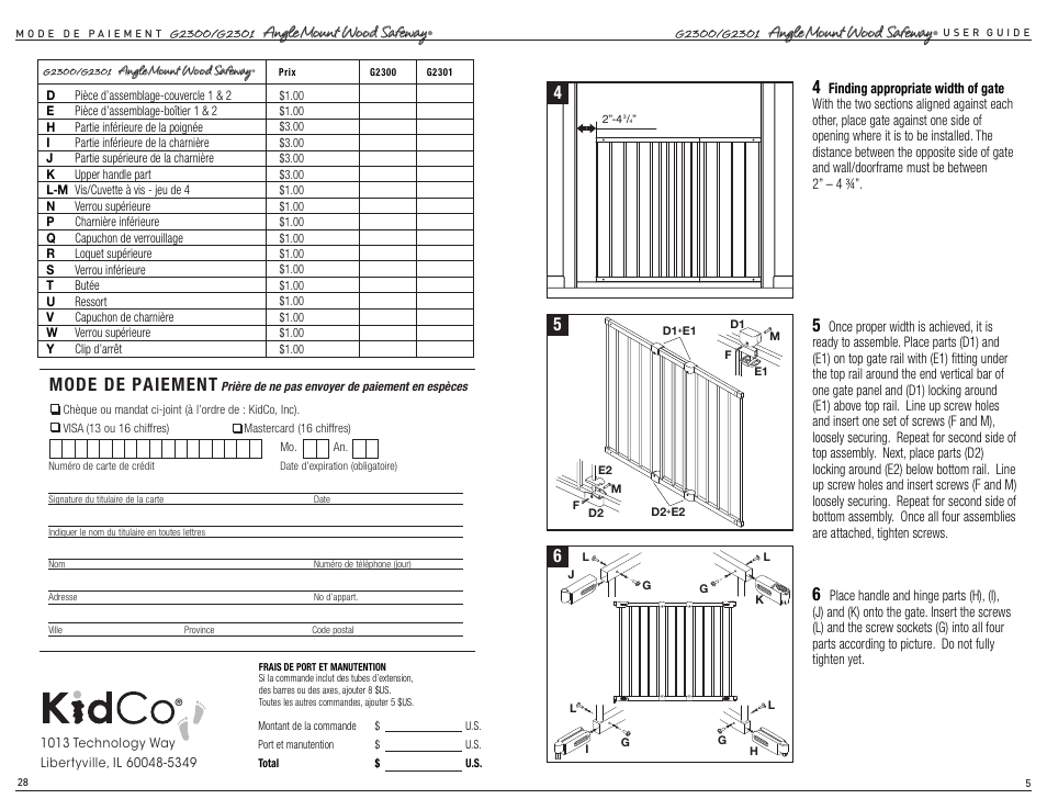 Mode de paiement | Kidco G2301 User Manual | Page 5 / 16