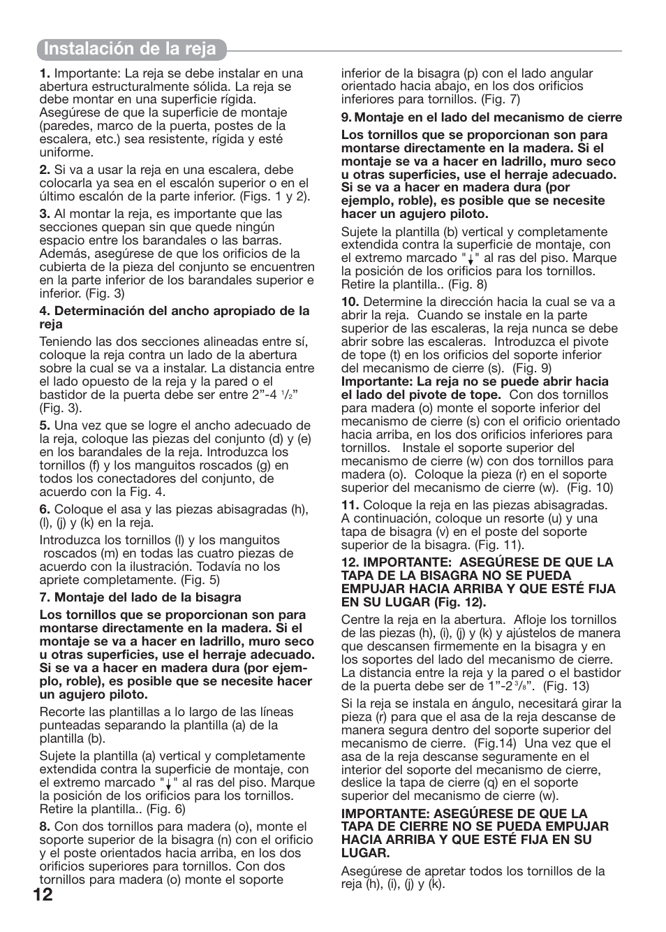 Instalación de la reja | Kidco G32 User Manual | Page 12 / 18