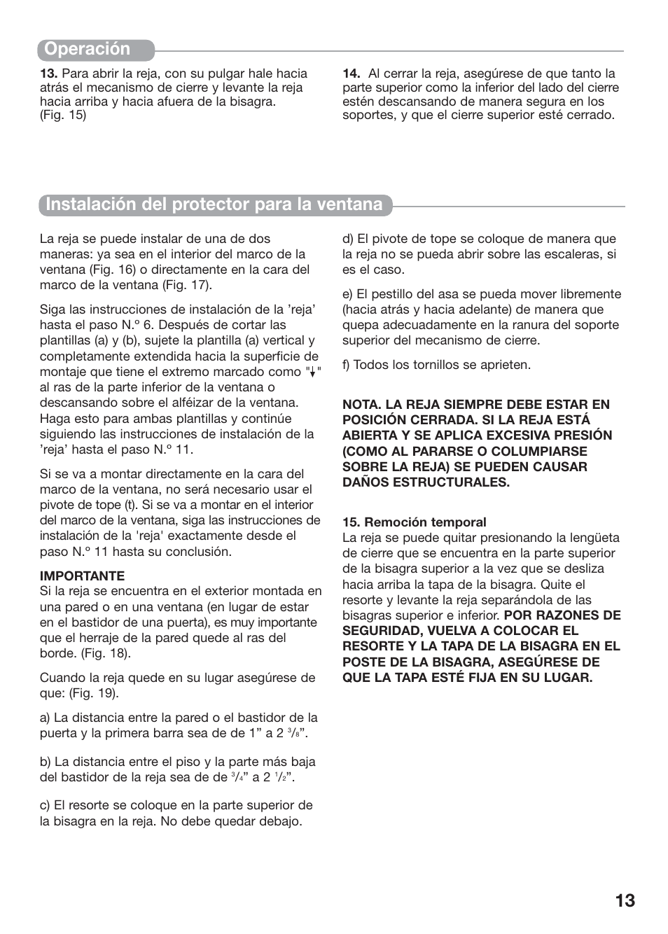 13 operación, Instalación del protector para la ventana | Kidco G32 User Manual | Page 13 / 18