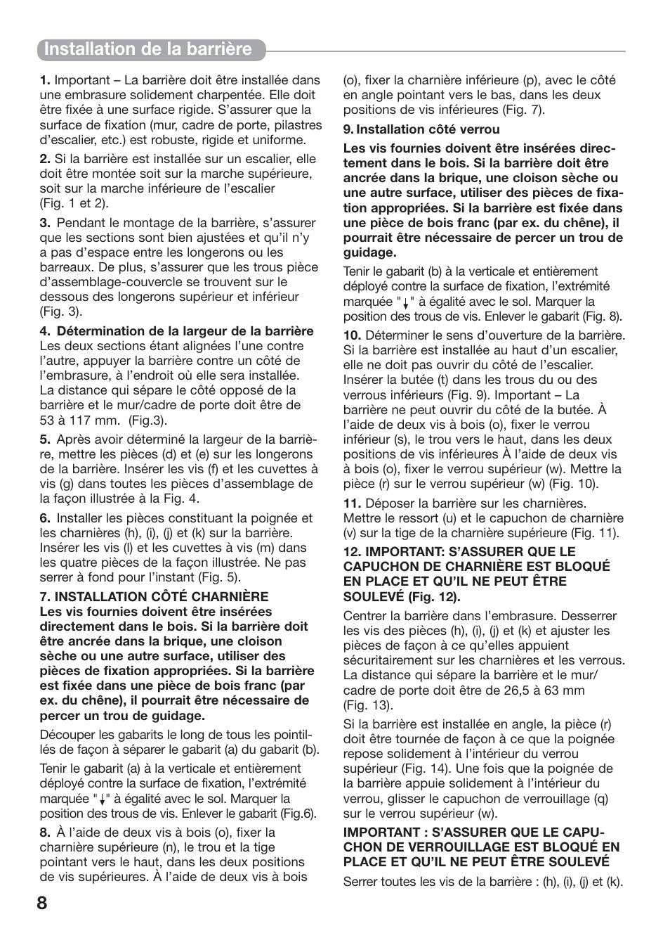 Installation de la barrière | Kidco G32 User Manual | Page 8 / 18