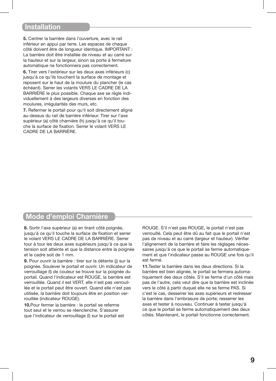Installation, Mode d’emploi charnière | Kidco G1520 User Manual | Page 9 / 17
