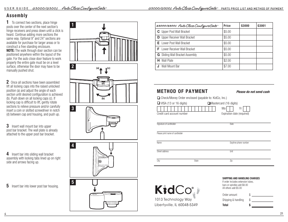 Assembly, Method of payment | Kidco G3001 User Manual | Page 3 / 12
